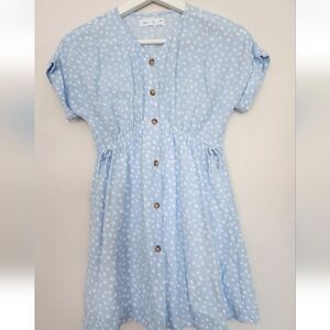 ZARA GIRLS BLUE WHITE  POLKA DOT  ELASTIC WAIST LIGHT DRESS SZ.8